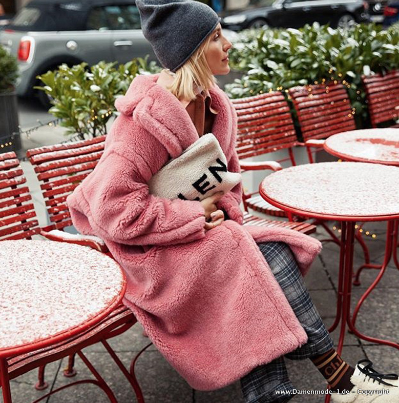 Damen Plüsch Wintermantel Leger in&nbsp;Pink