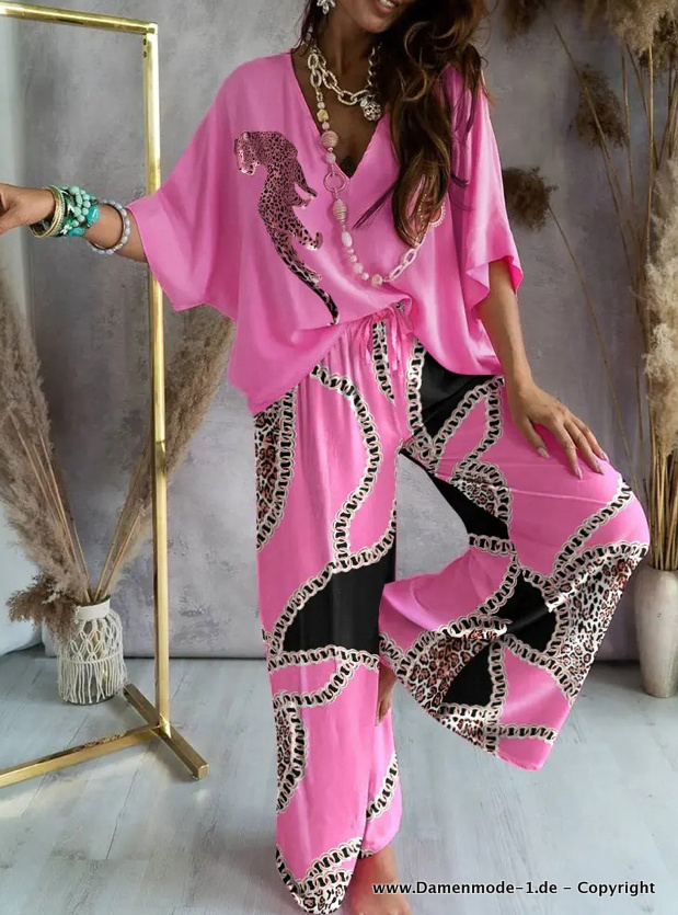 Hausanzug Freizeitanzug Leger in Rosa&nbsp;Leopard