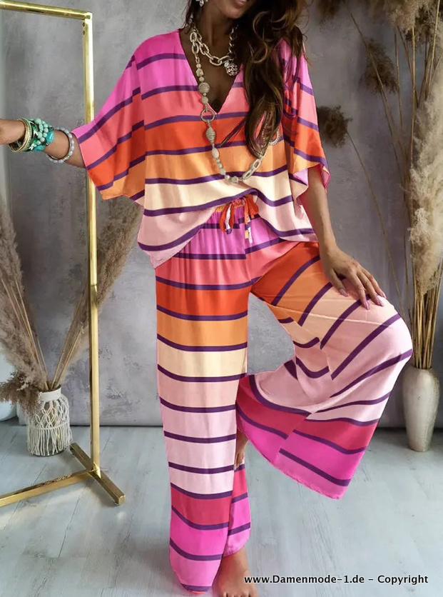 Hausanzug Freizeitanzug Leger Bunt&nbsp;Gestreift