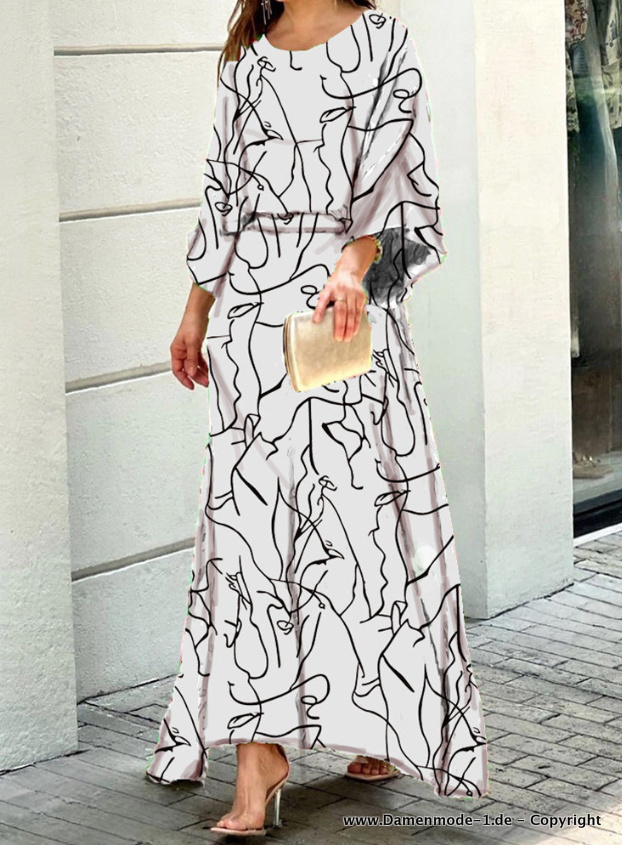 Eleganter Zweiteiler Outfit Bluse mit Maxi Rock im Set Weiß&nbsp;Schwarz