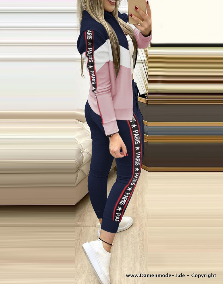 Herbst Winter Damen Trainingsanzug Freizeitoutfit Zweiteiler Blau&nbsp;Rosa