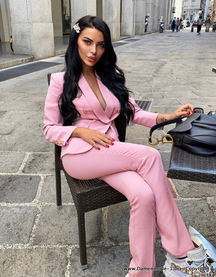 Sexy Business Hosenanzug in Rosa mit V&nbsp;Ausschnitt