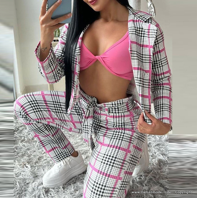 Eleganter Hosenanzug Kariert mit&nbsp;Reverskragen