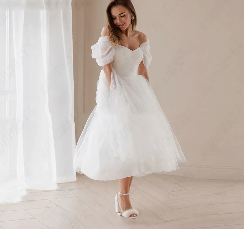 Vintage Style Brautkleid Alicia Schulterfrei&nbsp;Wadenlang