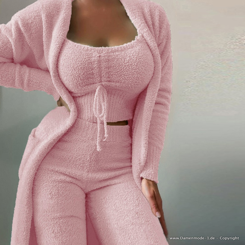 Damen Freizeitanzug Dreiteilig Top Hose und Jacke im Set in&nbsp;Rosa