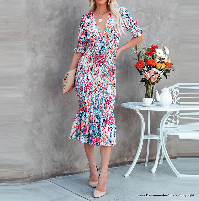 Elegantes Bleistift Kleid Wadenlang mit&nbsp;Blumen