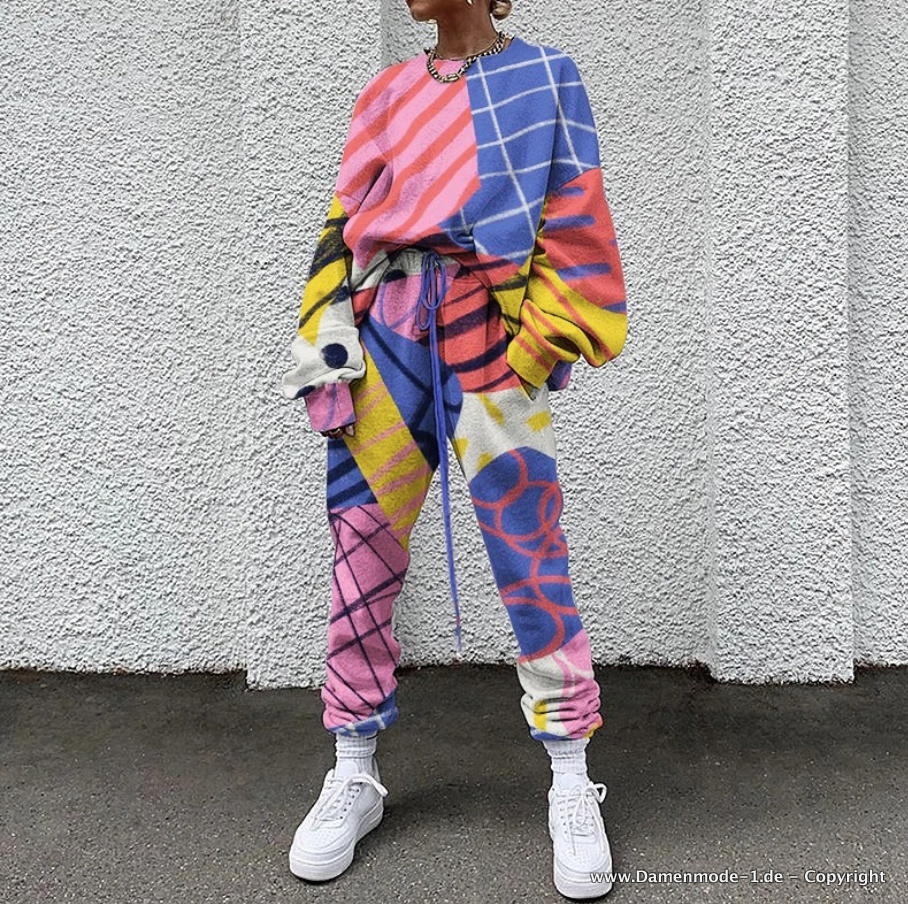 Herbst Winter Jogginganzug Freizeitanzug Sweatshirt und Lange Hose im Set&nbsp;Bunt
