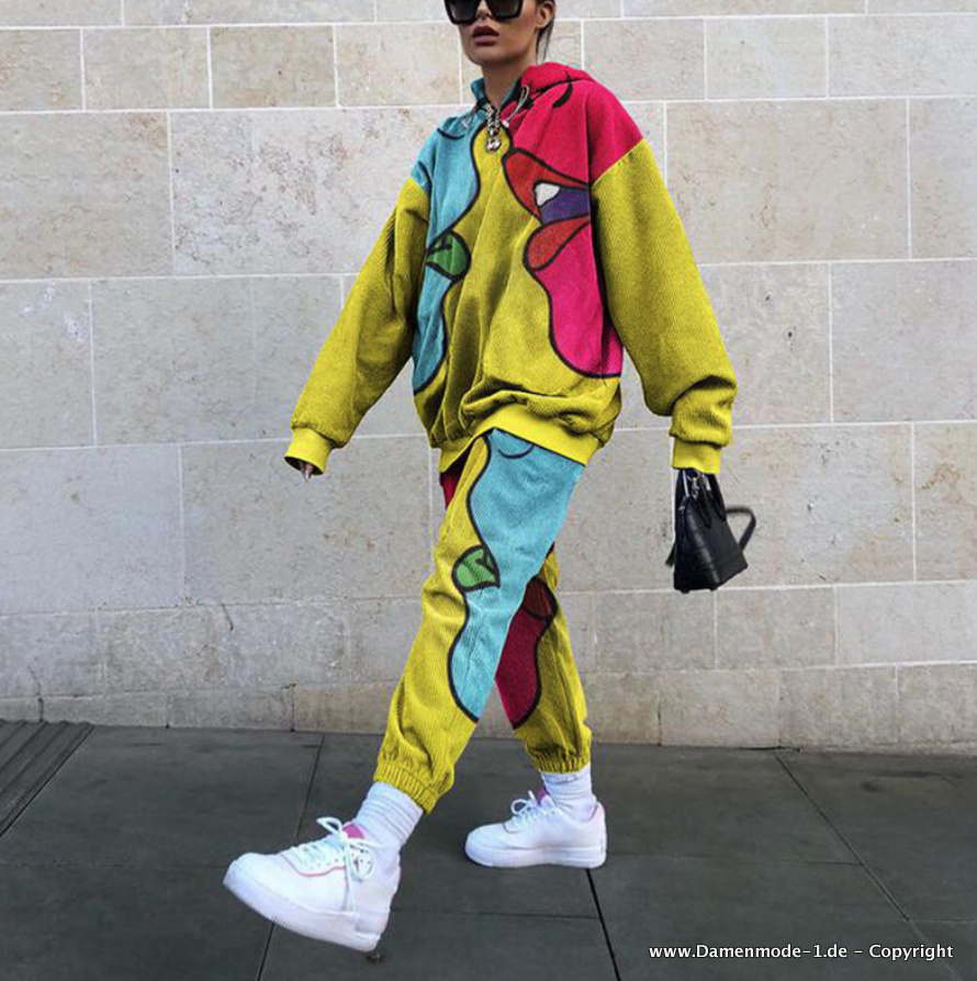 Graffiti Print Jogginganzug Freizeitanzug in&nbsp;Gelb