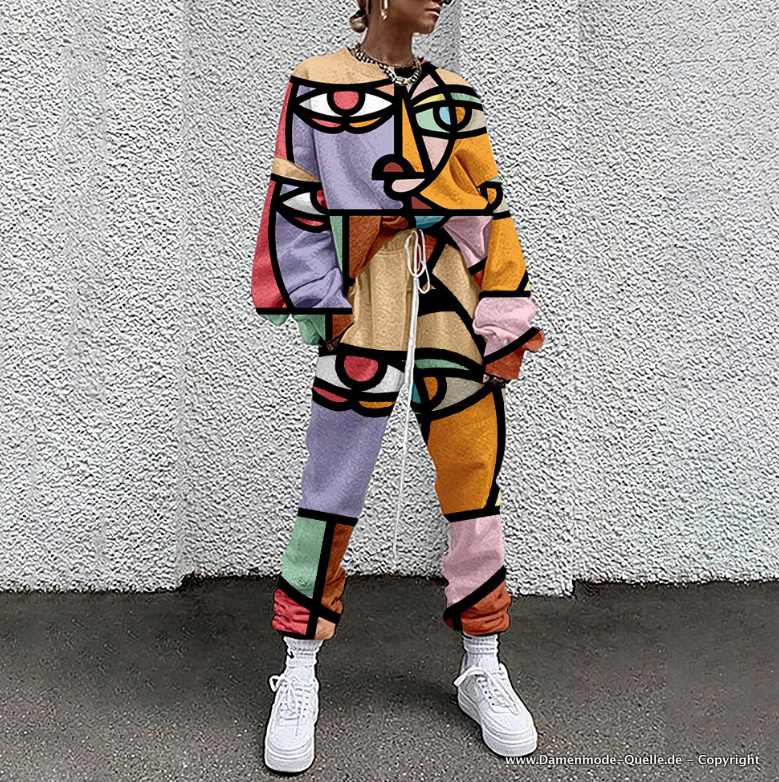 Graffiti Print Jogginganzug Freizeitanzug Aaliyah&nbsp;Bunt