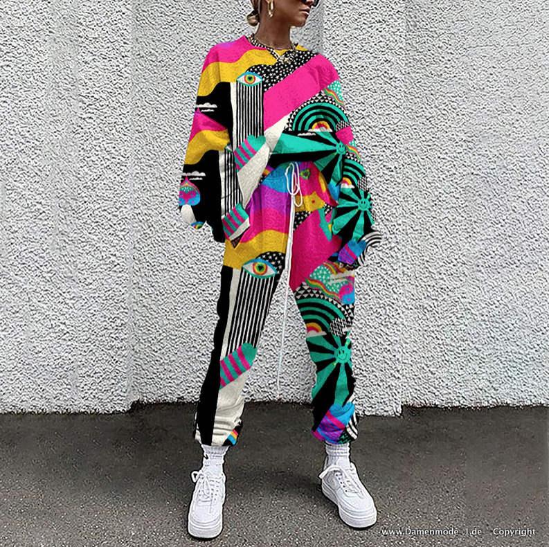 Graffiti Print Jogginganzug Freizeitanzug Anni&nbsp;Pink