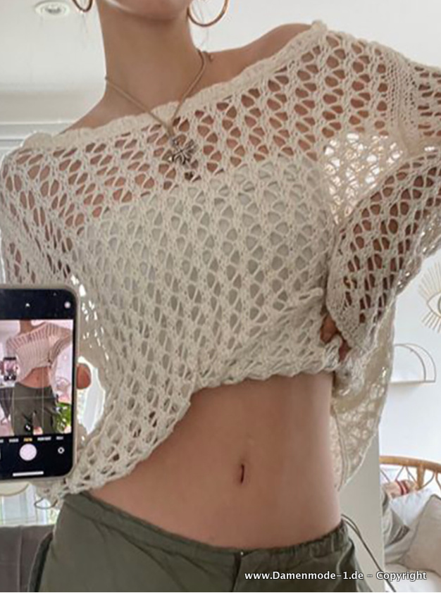 Cut Out Strick Pullover Sexy in&nbsp;Weiß