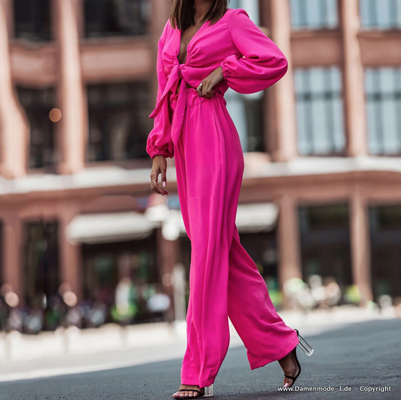 Langarm Zweiteiler Outfit in Pink mit Sexy V&nbsp;Ausschnitt