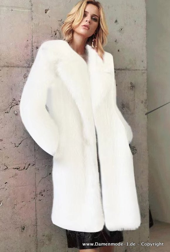Warmer Plüsch Winter Mantel für Damen in&nbsp;Weiß