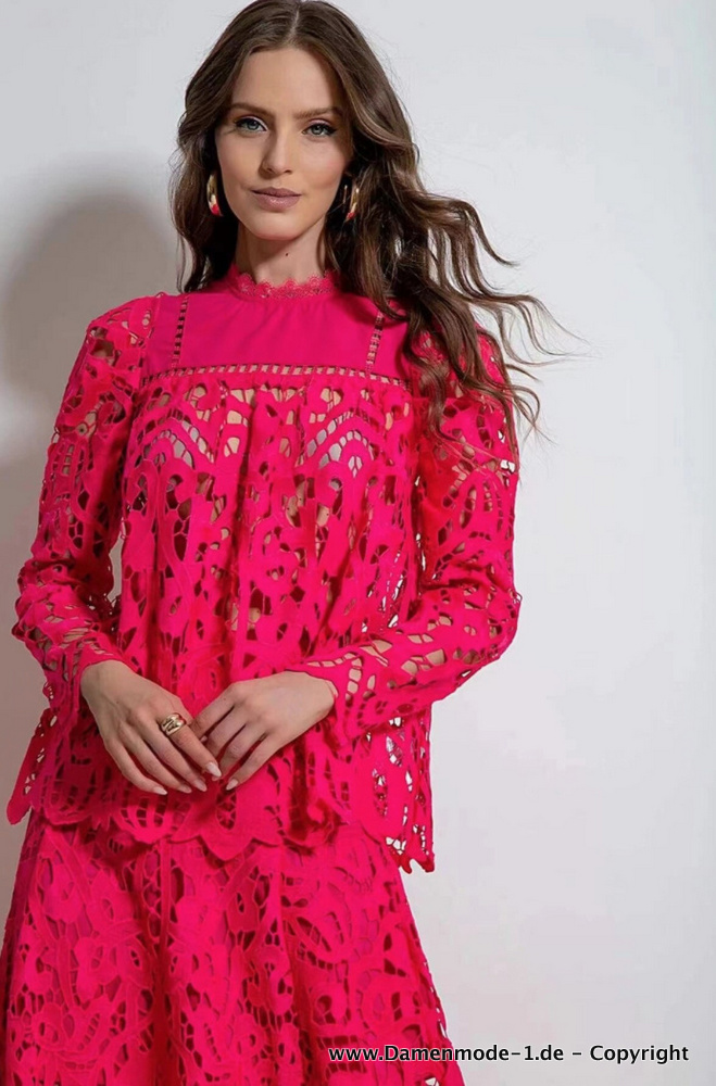 Eleganter Zweiteiler in Rot Langarm Bluse mit Maxi Rock im&nbsp;Set