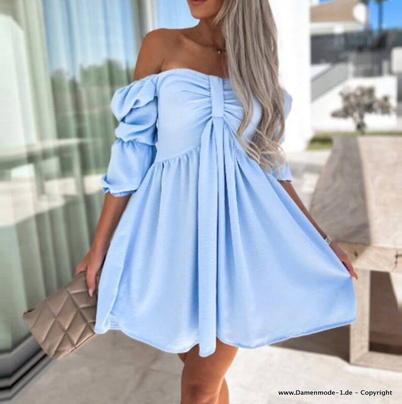 Elegantes Schulterfreies Babydoll Kleid in Hellblau&nbsp;Kurz