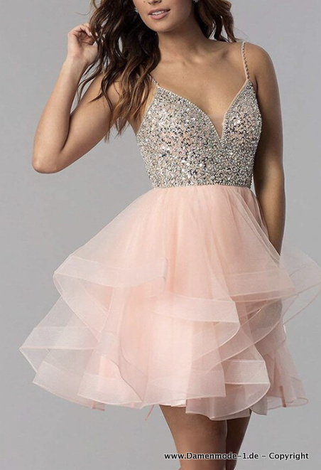 Süsses Spaghettiträger Cocktailkleid mit Pailletten in Rosa&nbsp;Silber