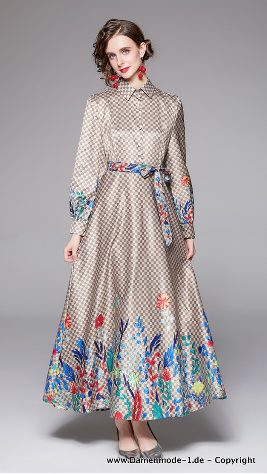 Elegantes Langarm Runway Kleid Anja mit&nbsp;Blumenmuster
