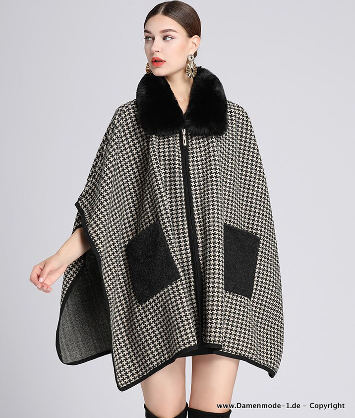 Damen Winter Poncho Cape Klassisch&nbsp;Kariert