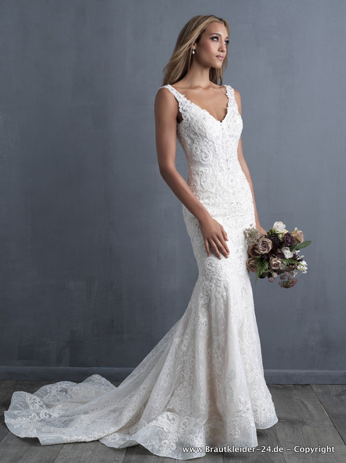 Meerjungfrau Brautkleid Fiorella mit Schleppe V Ausschnitt und&nbsp;Stickereien