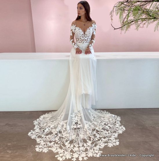 Romantisches Meerjungfrau Brautkleid Frauke mit Spitzen&nbsp;Schleppe