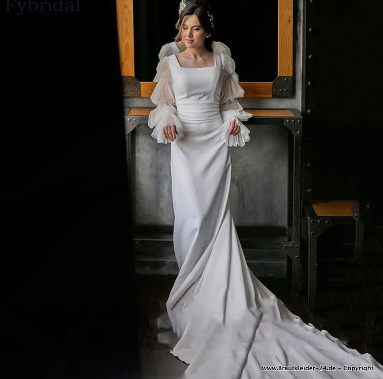 Fit and Flare Langarm Brautkleid mit&nbsp;Tüll