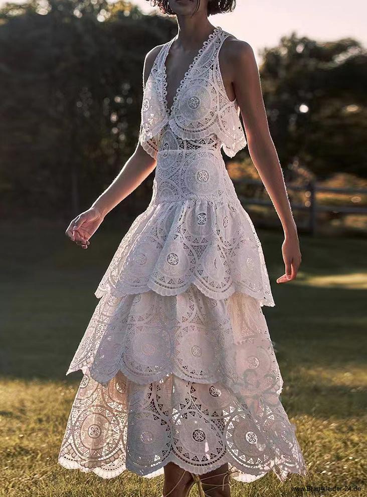 A-Linie Boho Style Standesamtkleid mit Patchwork&nbsp;Rüschen