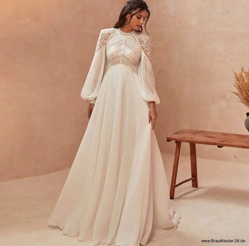 Boho Style Chiffon Brautkleid Henrikje mit Perlen Jacke