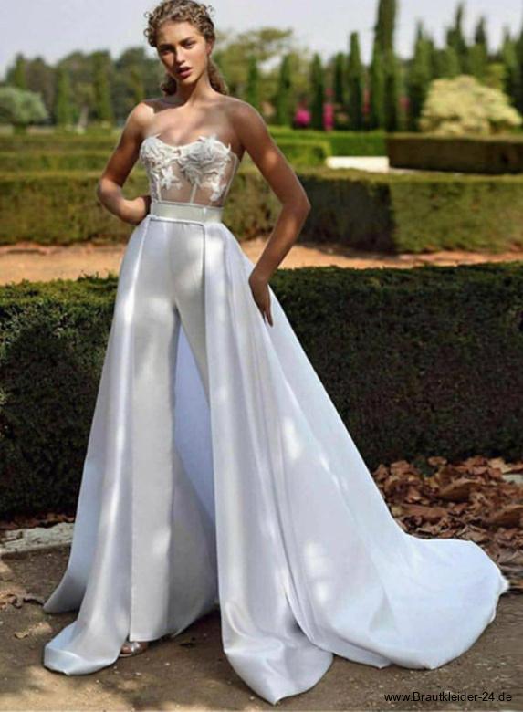 2 in 1 Schulterfreies Mieder Einteiler für den Standesamt mit Schleppe&nbsp;Abnehmbar