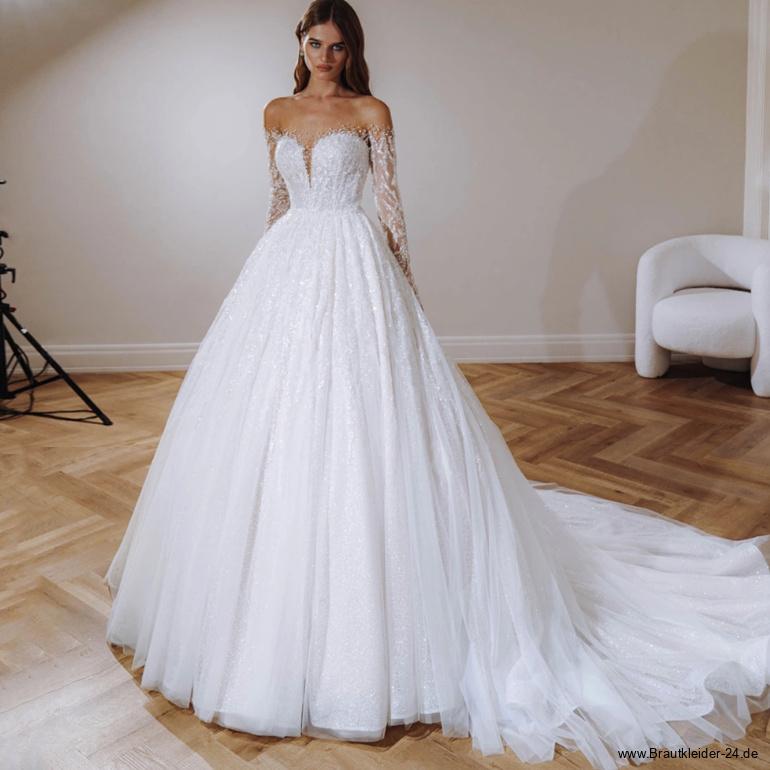 Schulterfreies Prinzessin Brautkleid Healani Funkelnd mit&nbsp;Ärmel