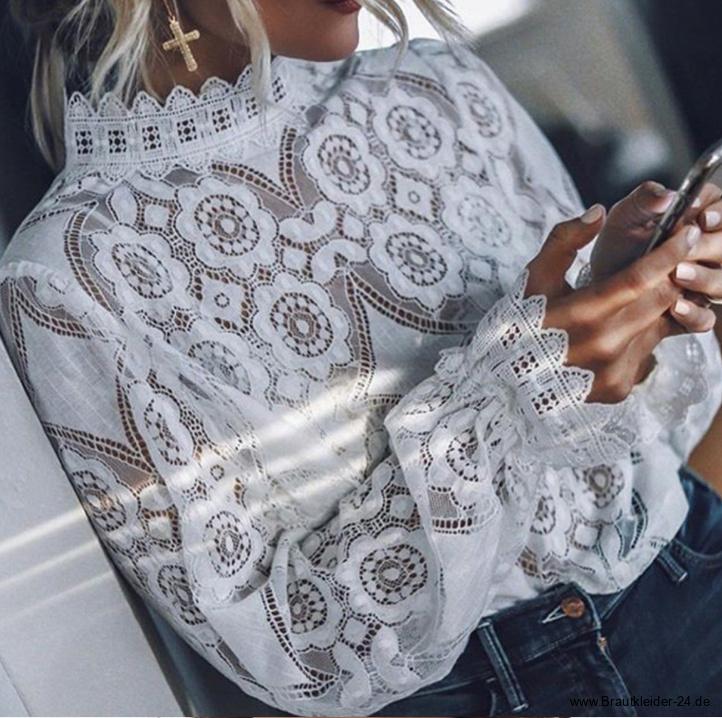 Langarm Bluse aus Spitze für die Braut in Weiss Elegant