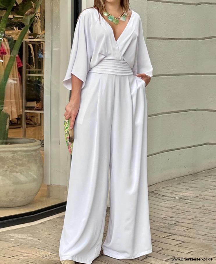 A Linie Braut Overall Einteiler für den Standesamt Lang mit V&nbsp;Ausschnitt