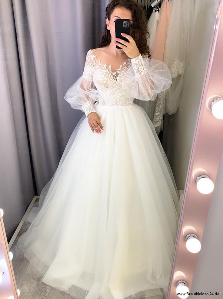 A-Linie Langarm Tüll Brautkleid Helena mit Blumen&nbsp;Spitze