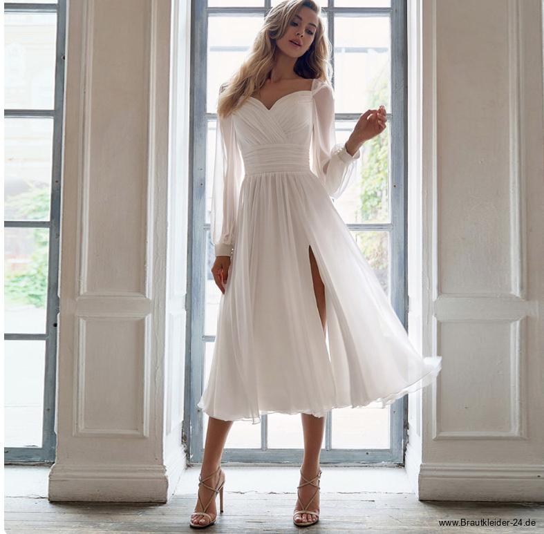 Langarm A-Linie Chiffon Brautkleid Ivette&nbsp;Wadenlang