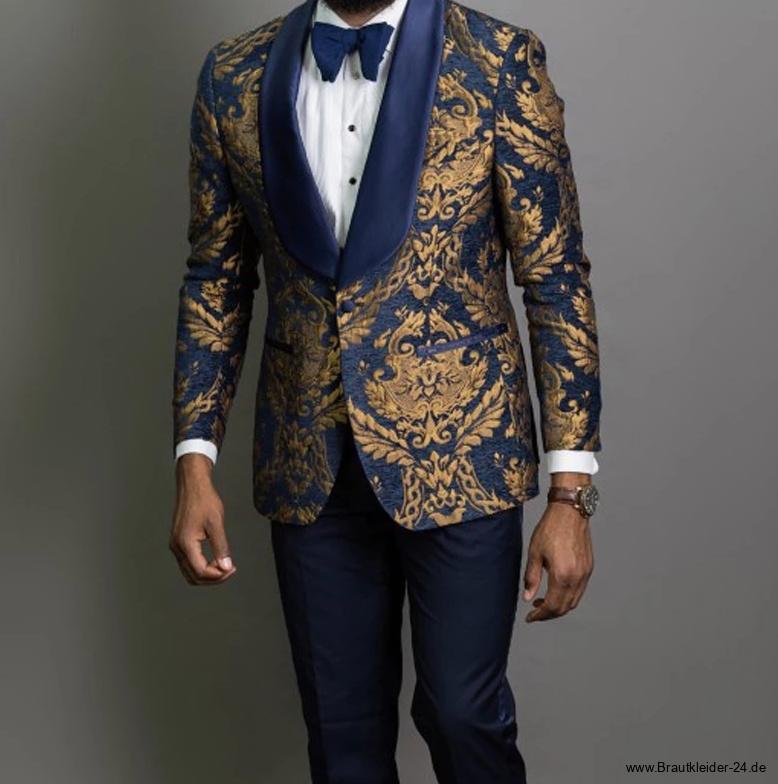 Jacquard Hochzeitsanzug für den Bräutigam Zweiteilig in Marineblau&nbsp;Gold