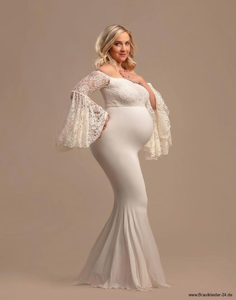 Meerjungfrau Umstandsbrautkleid mit Spitze und Flare&nbsp;Ärmel