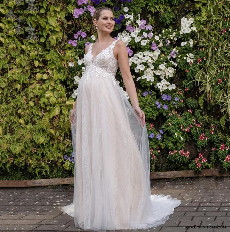 Empire Umstandsbrautkleid mit Tüll und&nbsp;Spitze