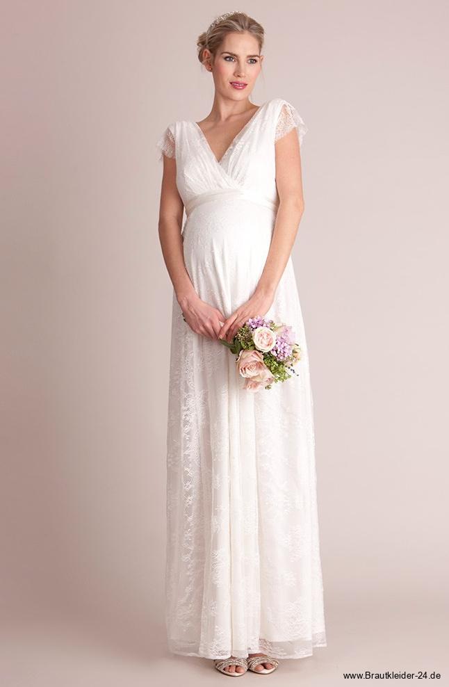 Schulterfreies Empire Umstandsbrautkleid Josepha Lang mit&nbsp;Spitze