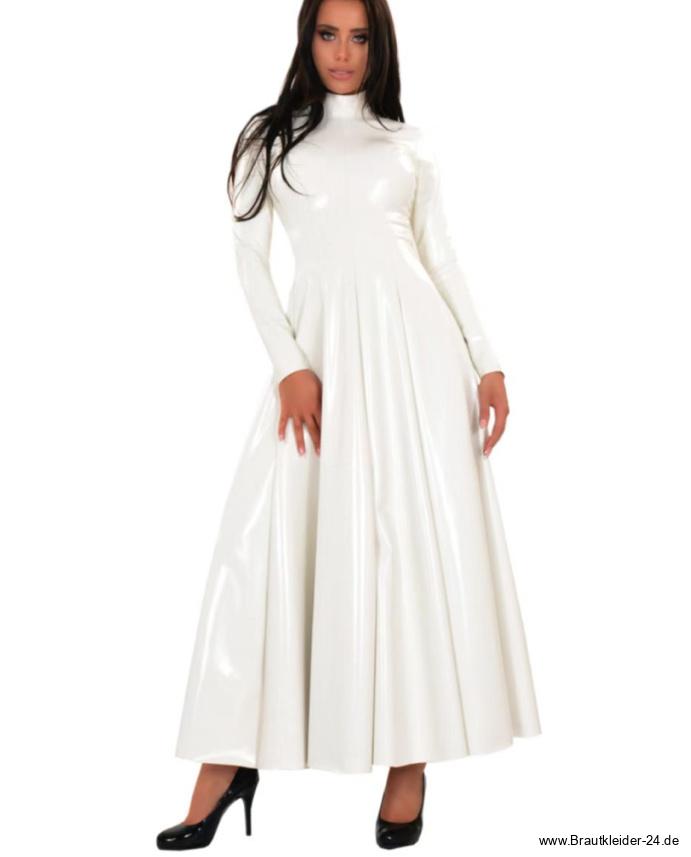 Langarm Lack Leder Standesamtkleid für die Braut&nbsp;Knöchellang