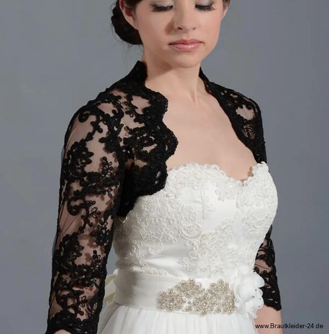 Braut Bolero Elbogenlang Kurz in Schwarz&nbsp;Elegant