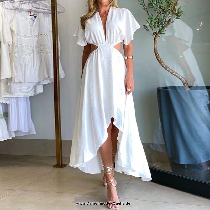 Sommer V-Ausschnitt wünderschönes Sommerkleid in&nbsp;weiss