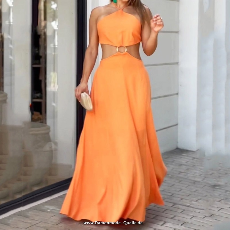 Neckholder Maxi Kleid Ärmellos Sommerkleid&nbsp;Orange