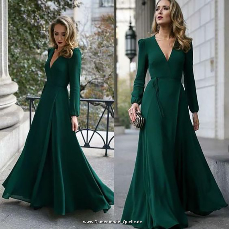 Büro Elegantes Maxi Kleid mit V-Ausschnitt&nbsp;Langarm