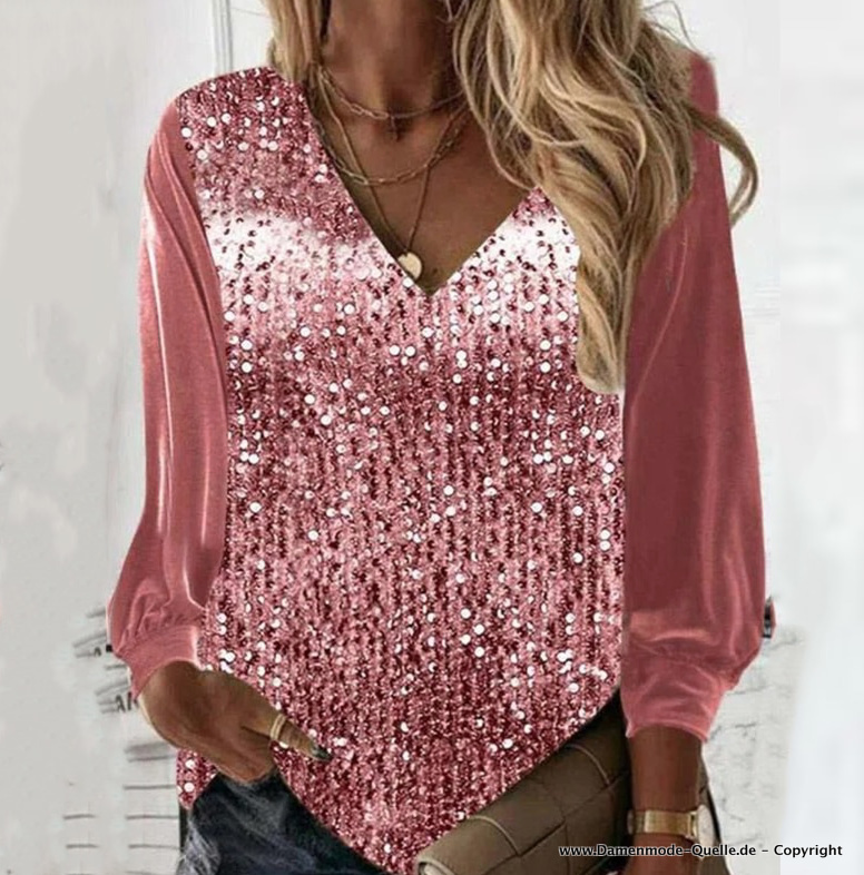Glitzer Damen Bluse Festlich in Altrosa