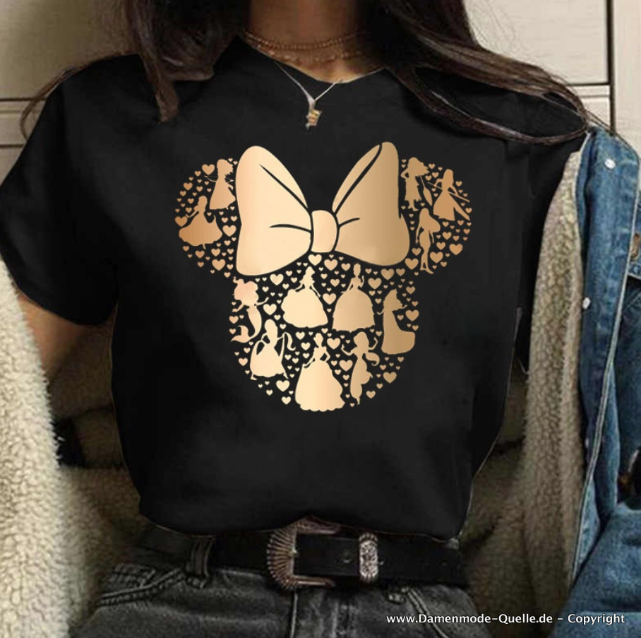 Minnie und Prinzessinnen Print Damen T-Shirt in&nbsp;Schwarz