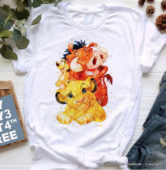 Timon und Pumba Print Damen T-Shirt in&nbsp;Weiß