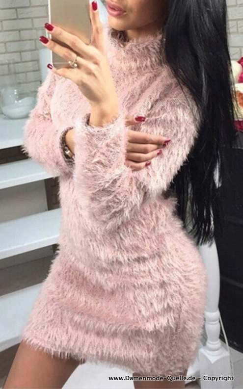 Winter Plüsch Teddy Minikleid in&nbsp;Hellrosa