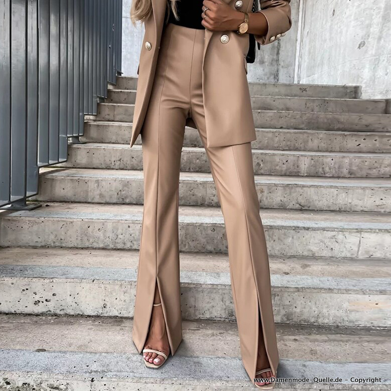 PU Lederhose Elegant und Festlich in Beige&nbsp;Creme