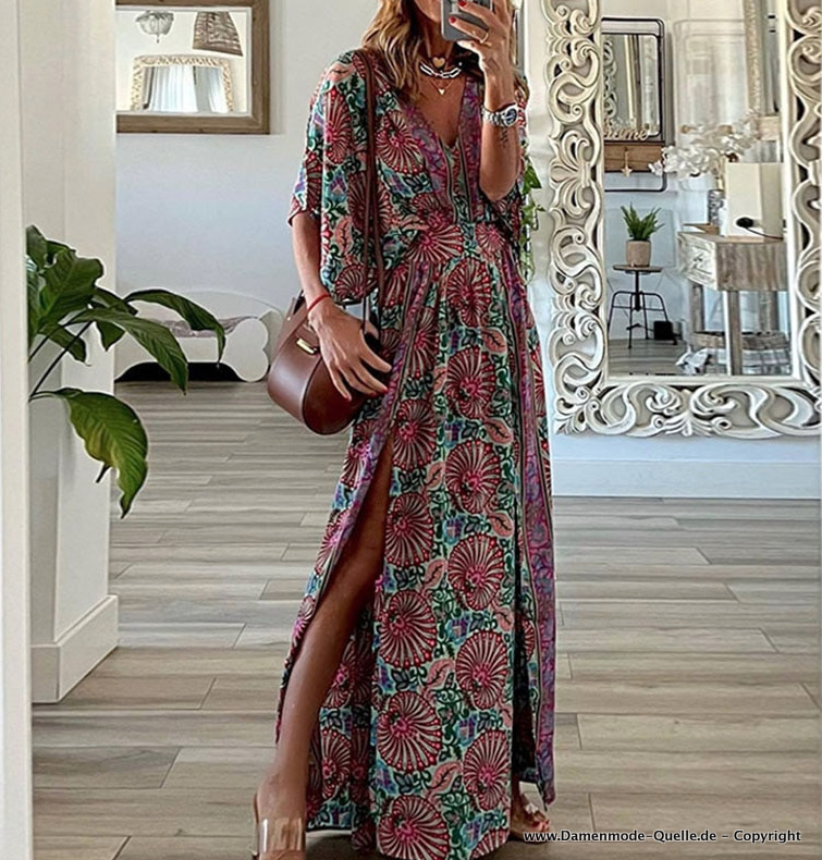 Empire Maxi Boho Sommerkleid Lang mit&nbsp;Blumenmuster
