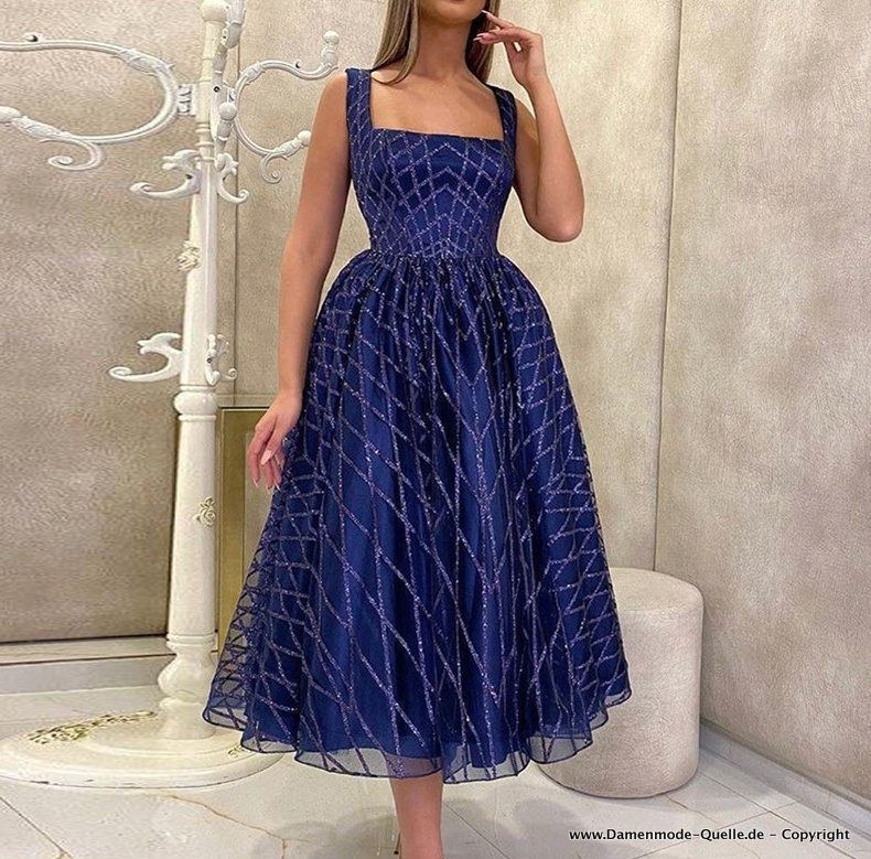 Elegantes A Linie Kleid In Dunkelblau Wadenlang 