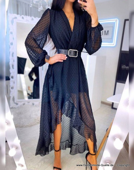 Langarm Chiffon Sommerkleid Elegant mit Laternenärmel&nbsp;Blau